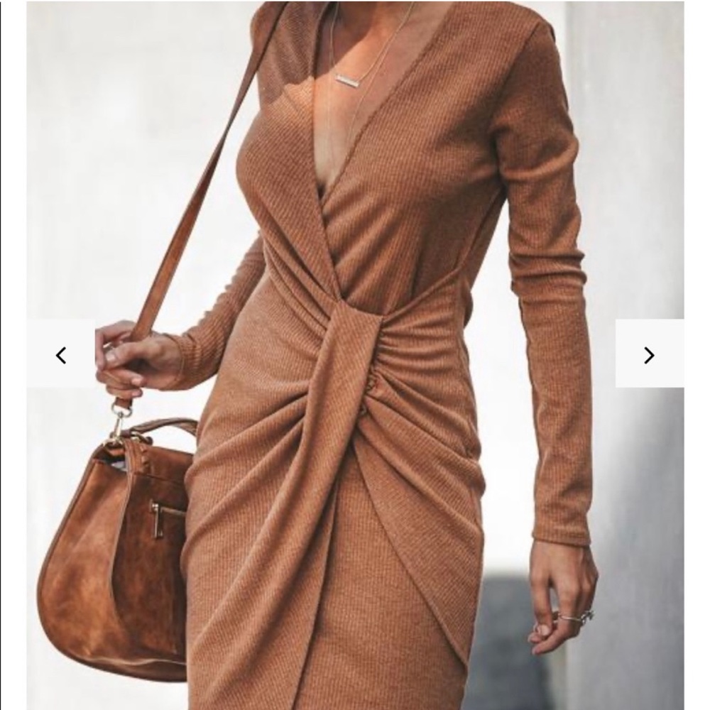 Camel ribbed long sleeve dress size small from Vici. Worn twice!